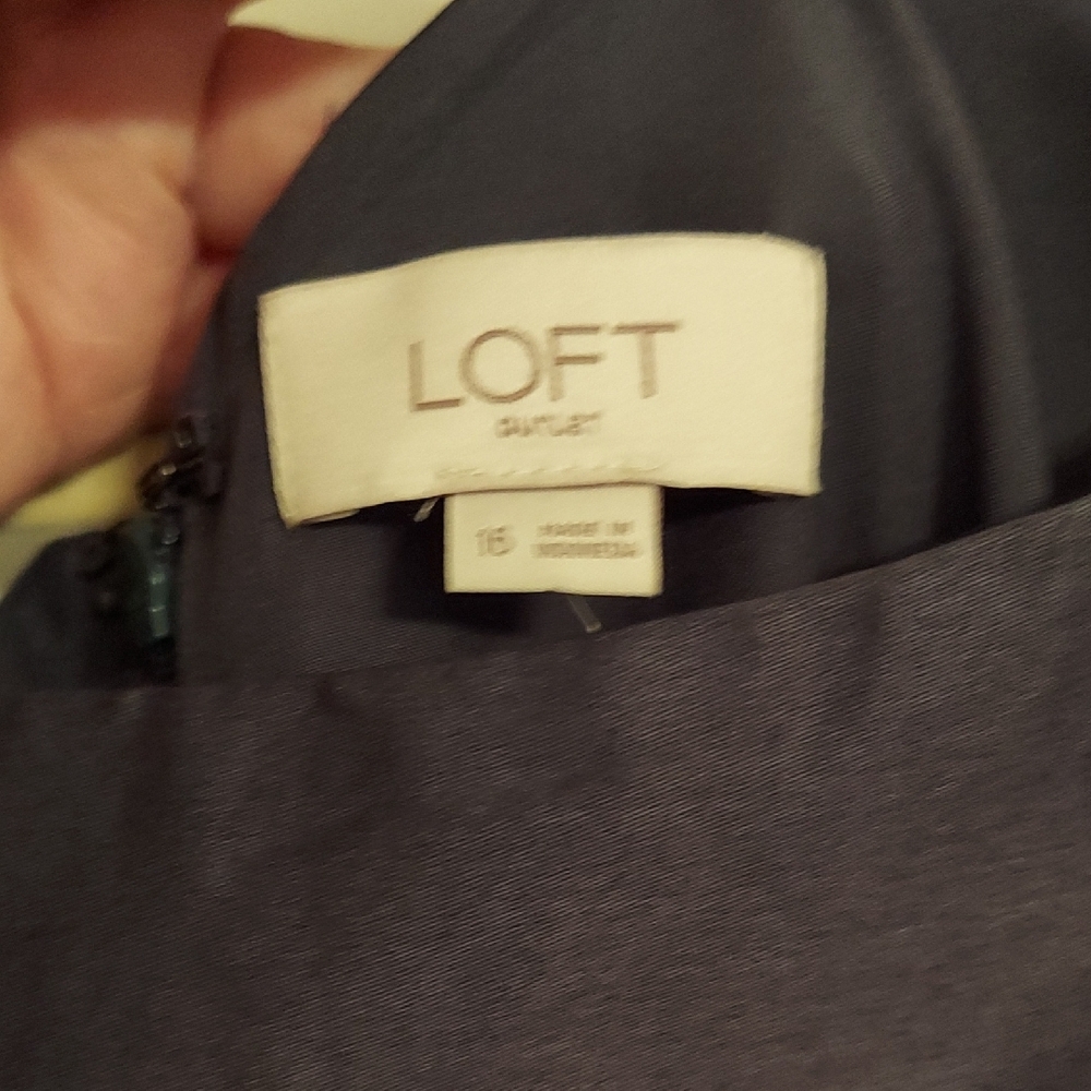 LOFT Dress Sleeveles Floral on Gray, Size 16, Back Zip, Fully‎ Lined, Cotton - Picture 5 of 11